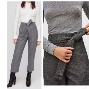 Aritzia Wilfred NEW Jallade Tie Front High Rise Waist Tweed Pant Trouser Pockets